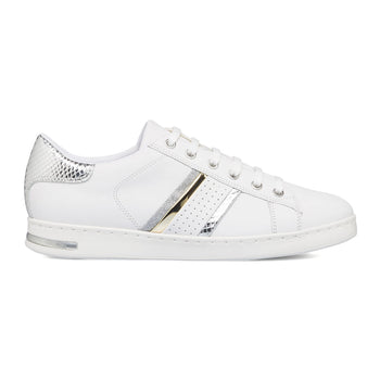 Sneakers bianche in pelle con dettaglio argento da donna Geox Jaysen, Donna, SKU w014001155, Immagine 0